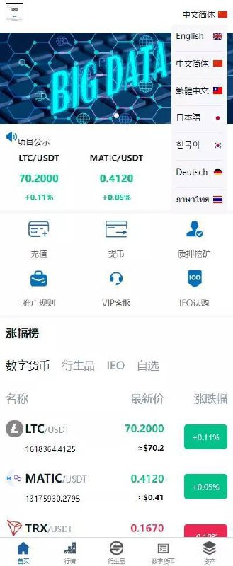 新版多语言交易所系统/虚拟币外汇交易/期权合约交易 全新二开多语言交易所系统，手机uniapp电脑vue后端全开源
